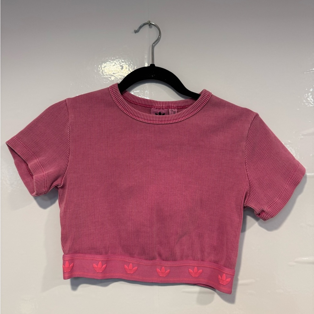 Adidas Short Sleeveโ Branded Bottom Babydoll Pink Tee